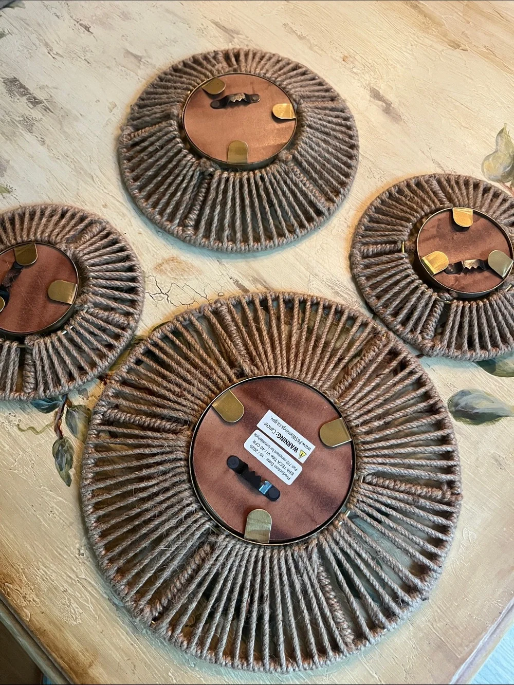 ❤️ 6 for 20 ❤️Set of 4 Neutral Rope Sunburst Mirrors with Gold Accents